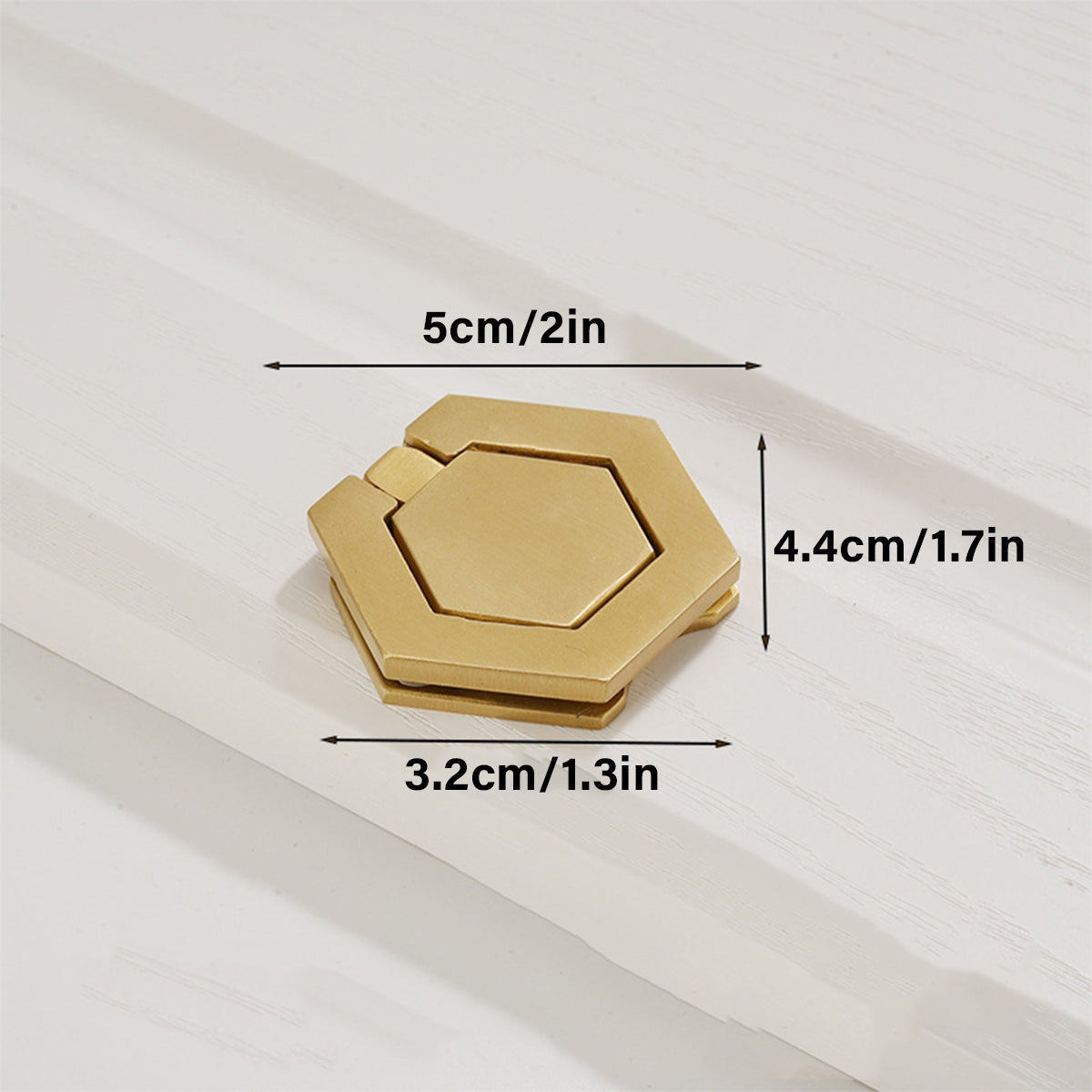 Hexagon Brushed Brass Cupboard & Cabinet Door Knob 50x44x32mm