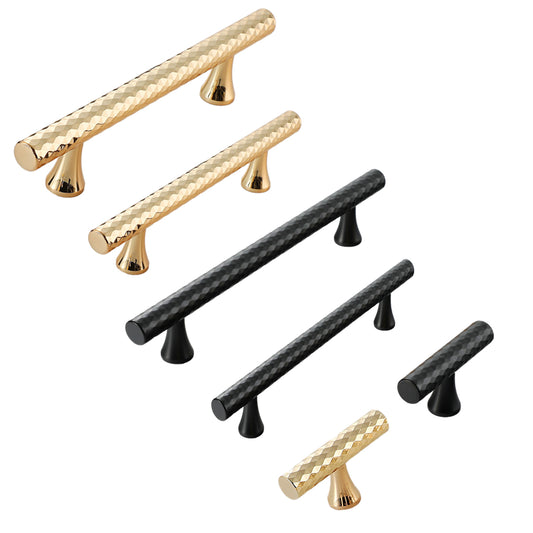 Knurled Metal Cabinet Handle in Black or Gold