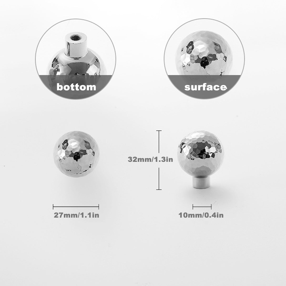 27mm Hammered Silver Cupboard & Cabinet Knob Single-Hole