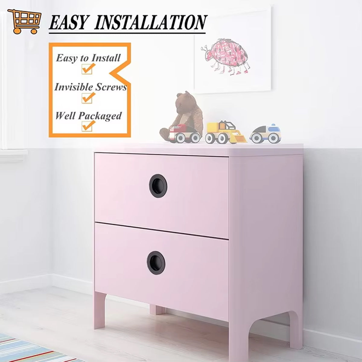 Matte Black 304 Stainless Steel Round Finger Pull For Cabinet & Door 50mm & 65mm