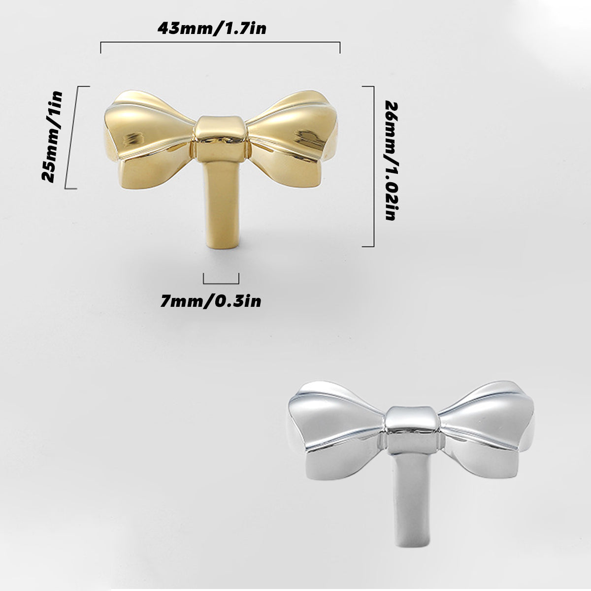 Silver Brass Cupboard & Cabinet Door Knob French Bow Knob 43x25mm