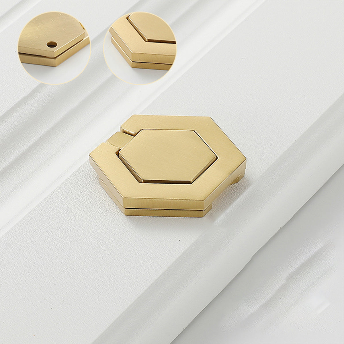 Hexagon Brushed Brass Cupboard & Cabinet Door Knob 50x44x32mm