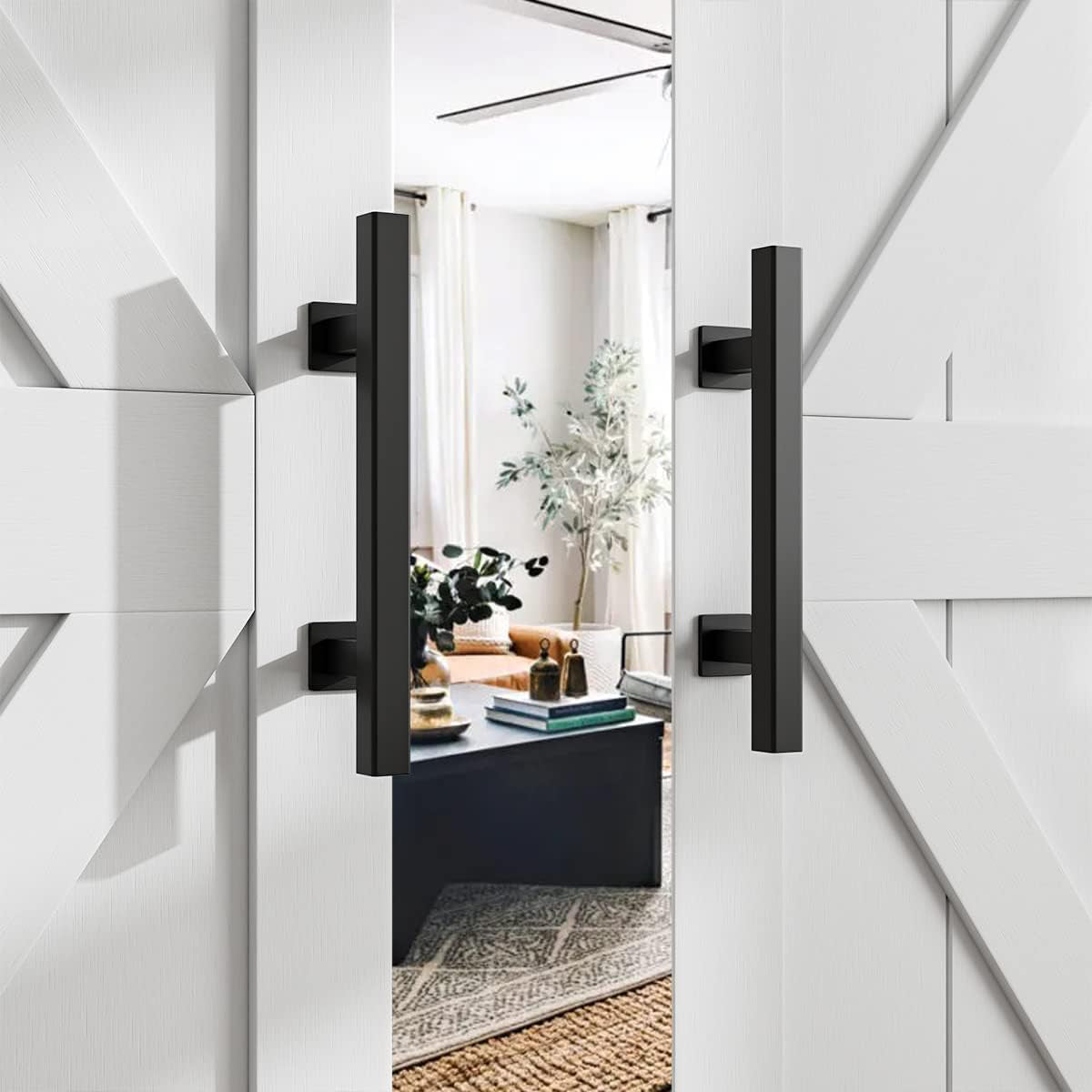 Matte Black Carbon Steel Barn Door Pull Set 300mm & 220mm