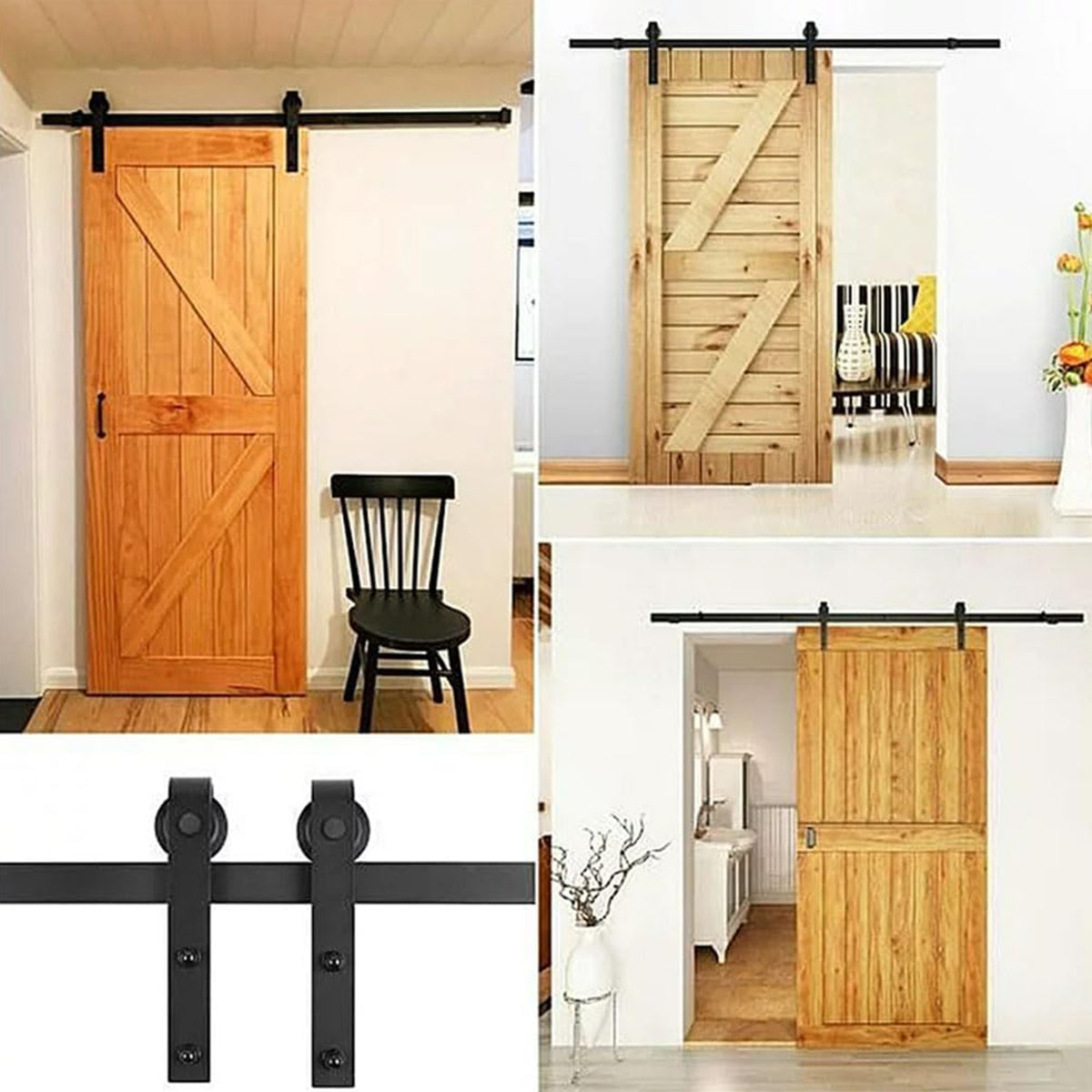 Black Matte Carbon Steel J-Type Barn Door Sliding Rail Hardware Kit