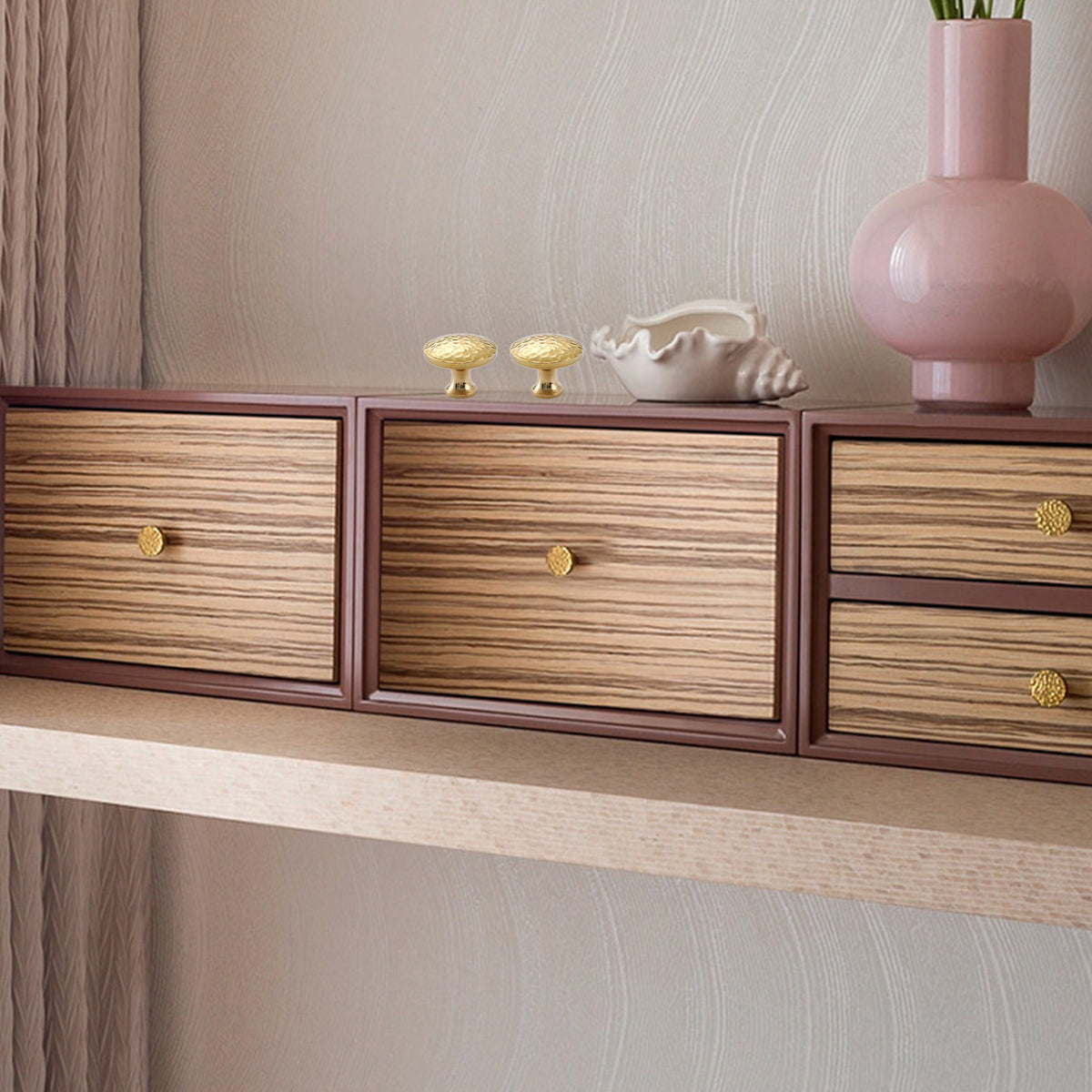 Solid Brass Hammered Cabinet Knob with Polished Finish