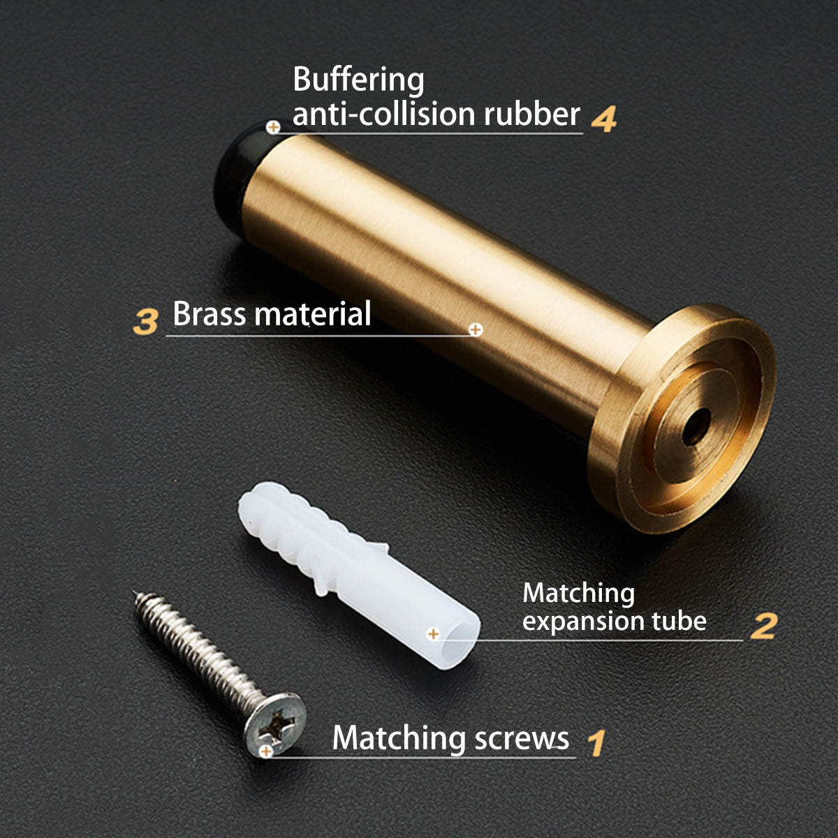 Brass Bathroom Door Stopper Wall-Mount with Rubber Tip