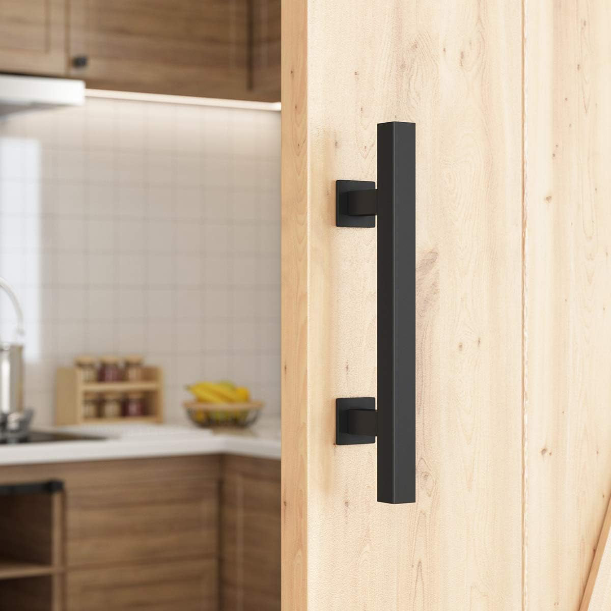 Matte Black Carbon Steel Barn Door Pull Set 300mm & 220mm