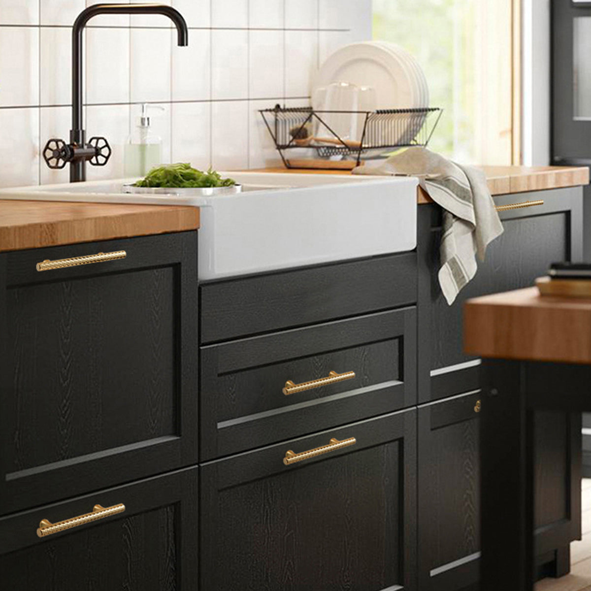 Knurled Metal Cabinet Handle in Black or Gold