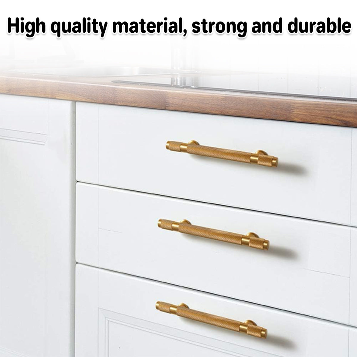 Anti-Slip Textured Brushed Brass Cupboard & Cabinet Door Pull Handle 50–213mm