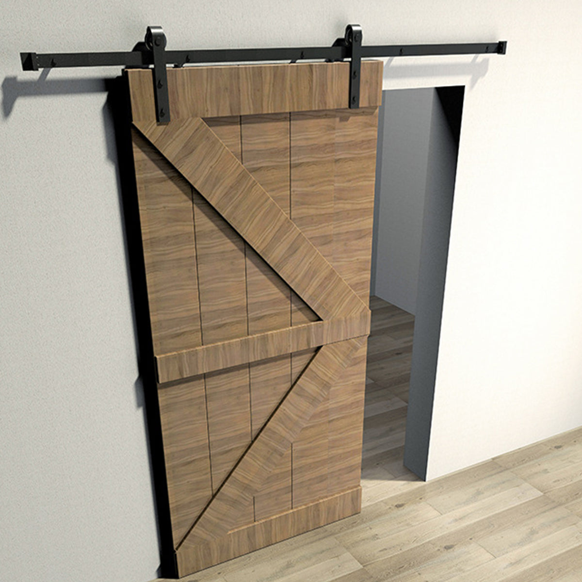 Black Matte Carbon Steel J-Type Barn Door Sliding Rail Hardware Kit