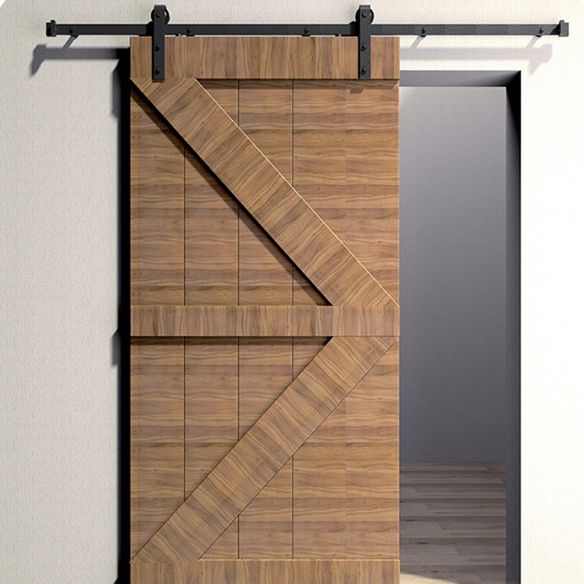 Black Matte Carbon Steel J-Type Barn Door Sliding Rail Hardware Kit