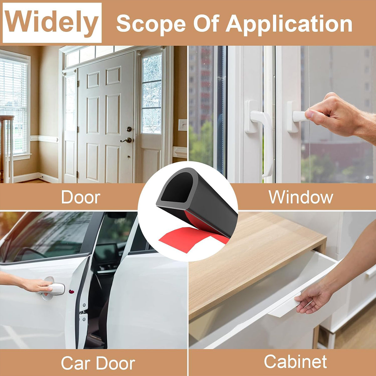 Black Self-Adhesive Silicone Door Window Sealing Strip 6m
