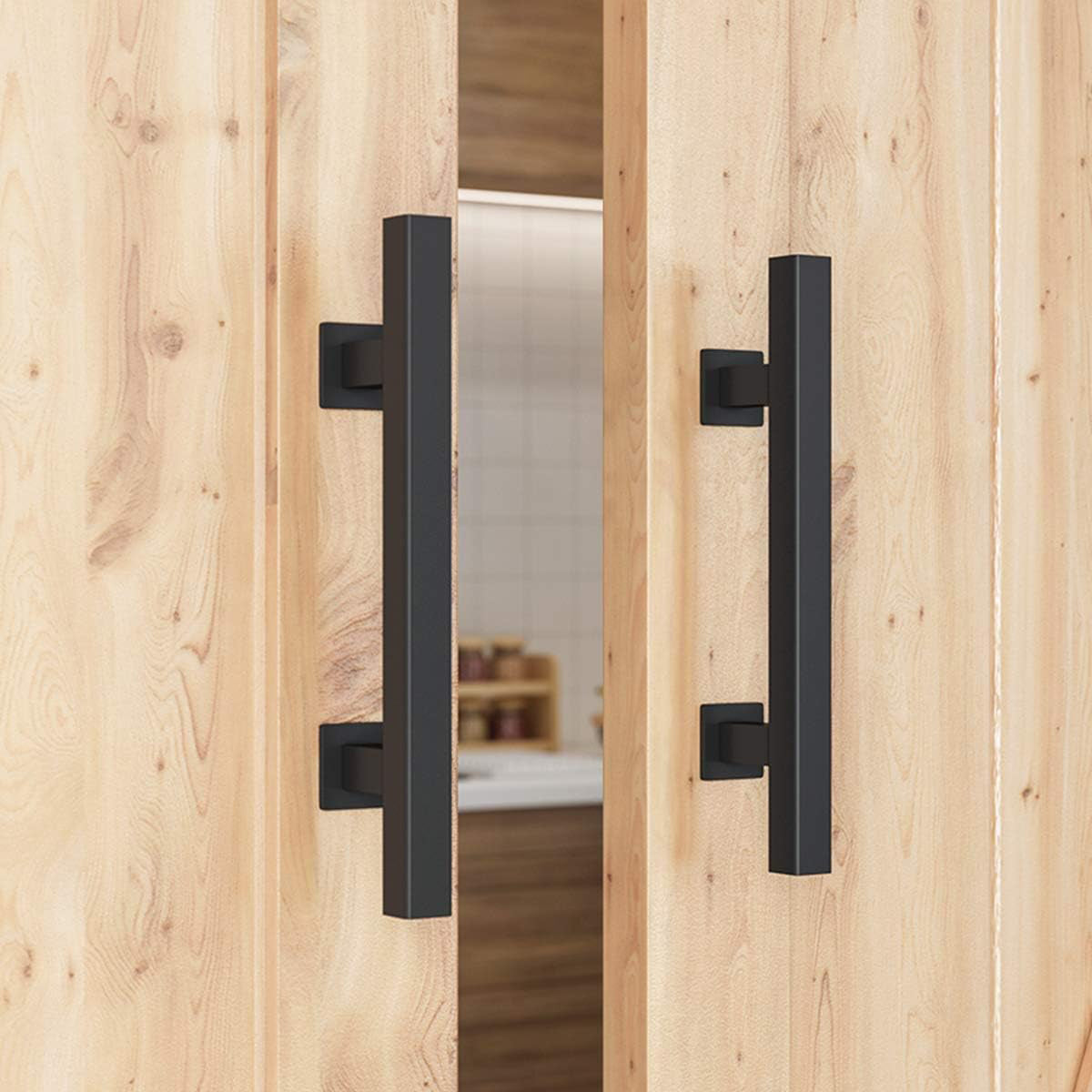 Matte Black Carbon Steel Barn Door Pull Set 300mm & 220mm