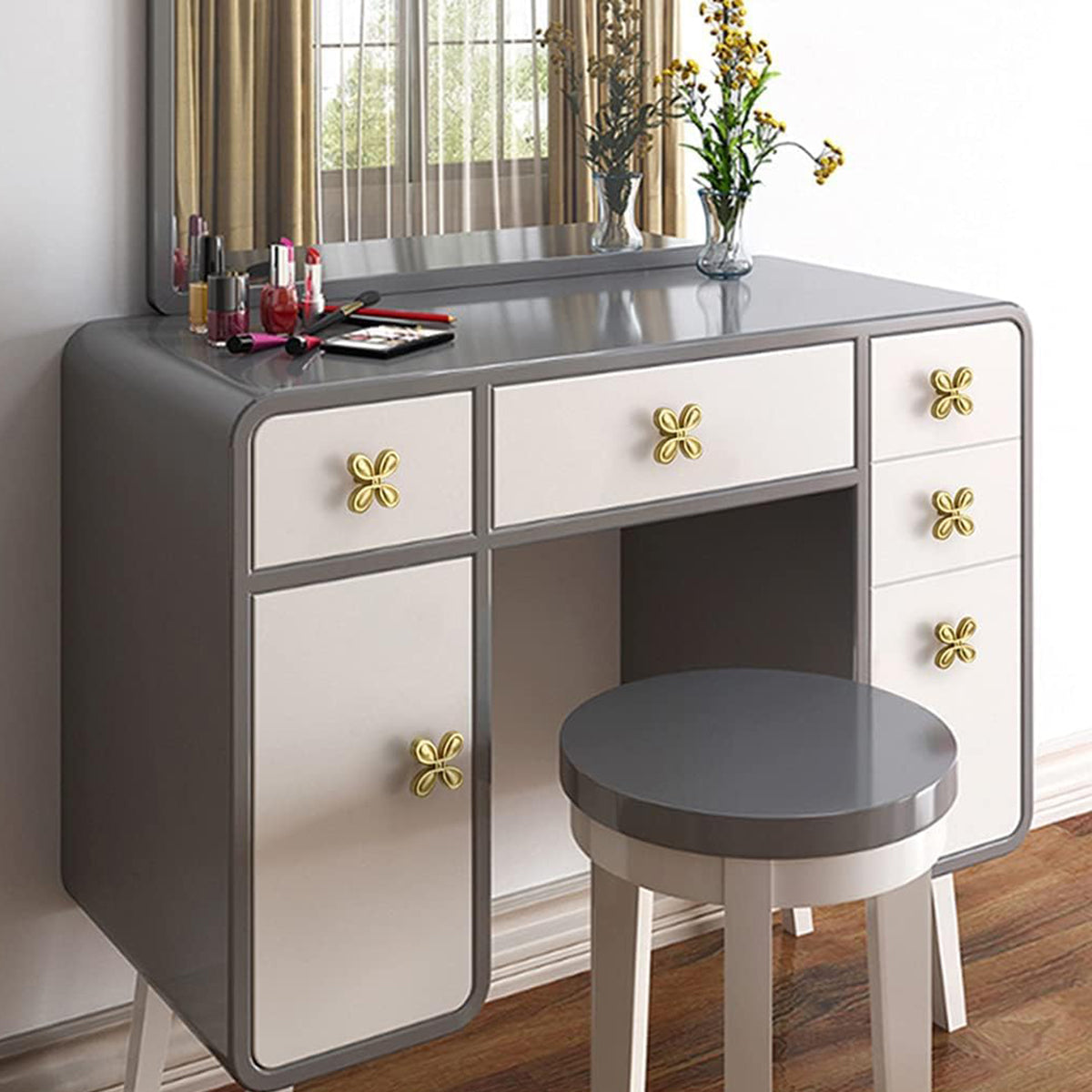 Gold Brass Cupboard & Cabinet  Four-Petal Design Knob 40x22x9mm