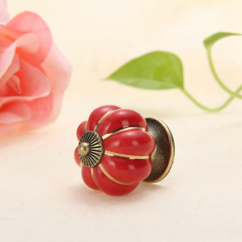 Red Vintage Ceramic Zinc Alloy Cabinet Pumpkin Knob