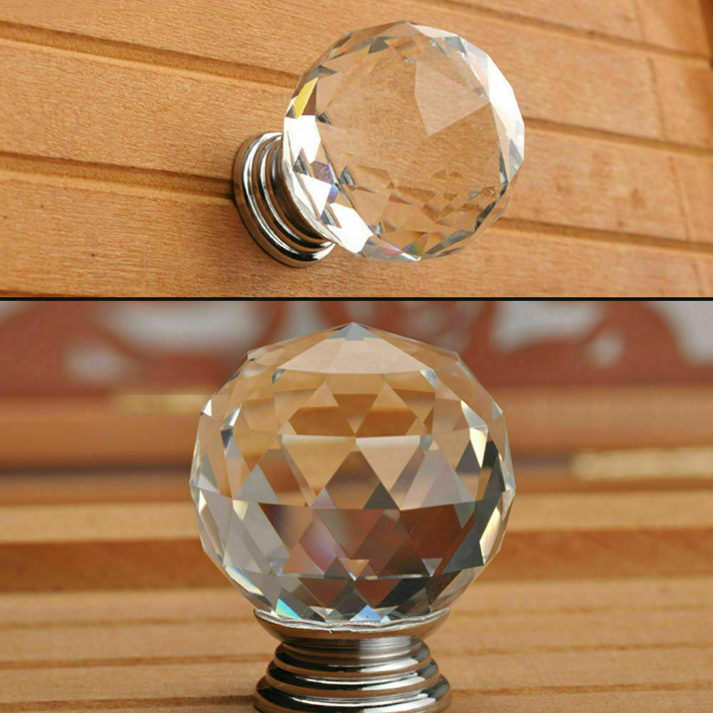 Clear Polished Chrome Crystal and Alloy Cabinet Drawer Knob
