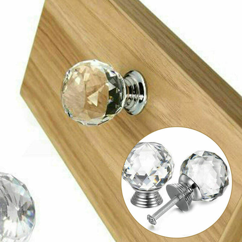 Clear Polished Chrome Crystal and Alloy Cabinet Drawer Knob