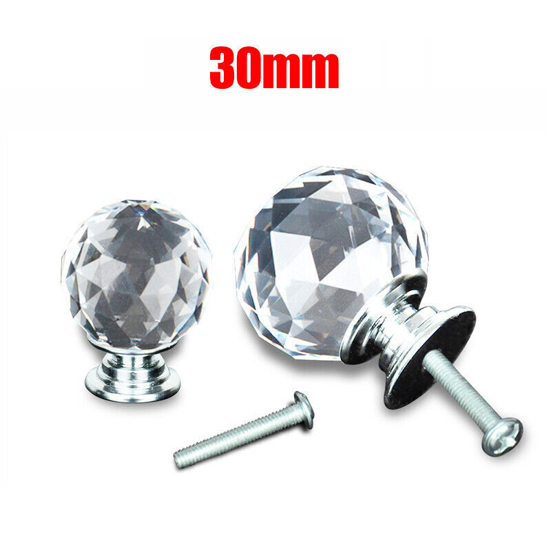 Clear Polished Chrome Crystal and Alloy Cabinet Drawer Knob