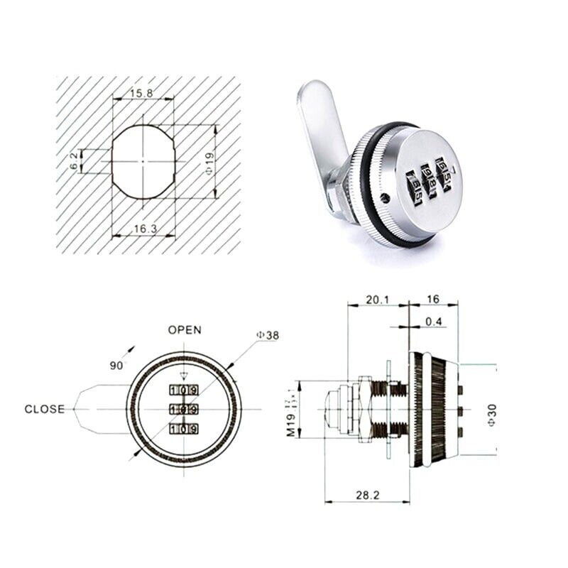 Black 3-Digit Combination Cam Lock for Cabinets and Mailboxes