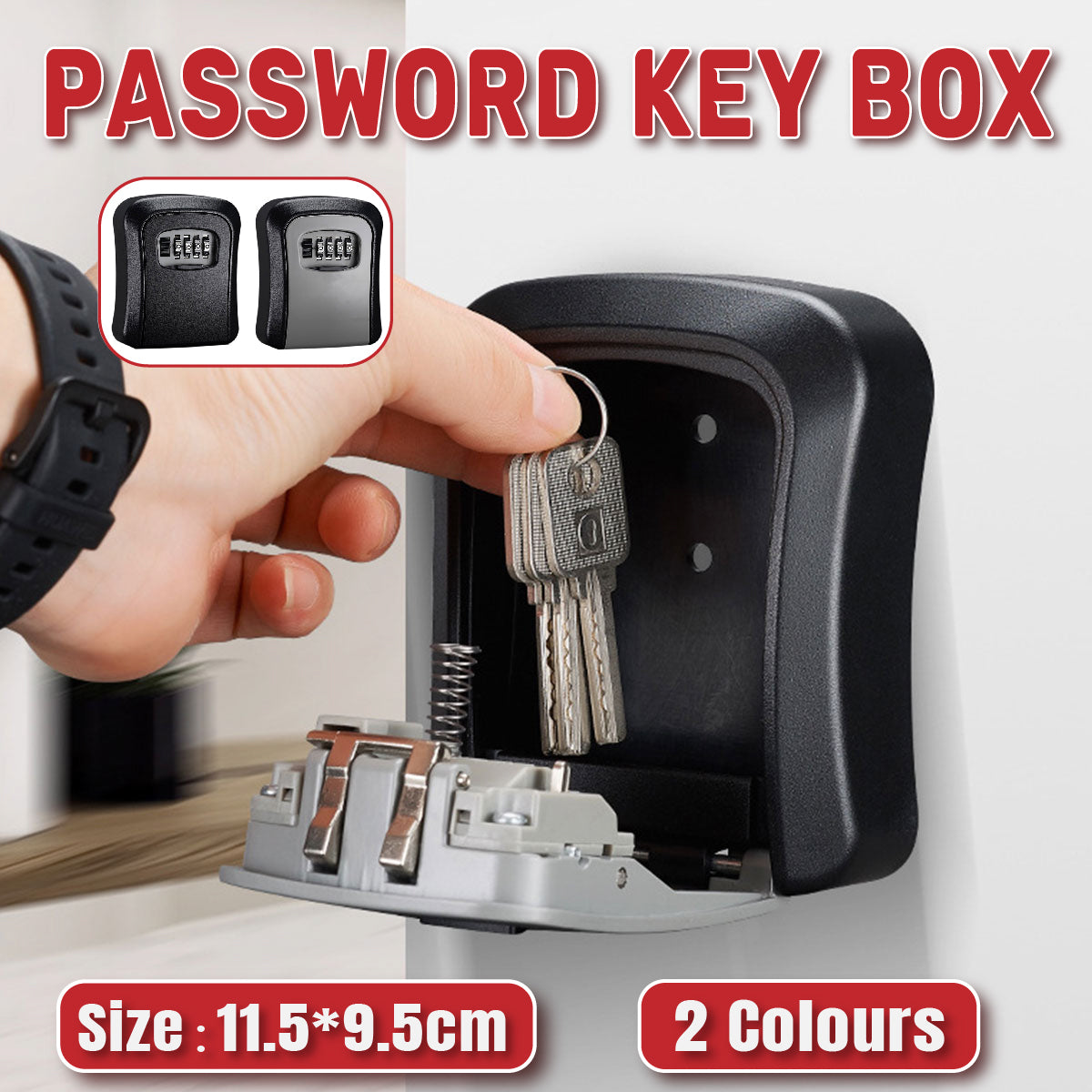 Black and Grey Weather-Resistant Steel Combination Key Box