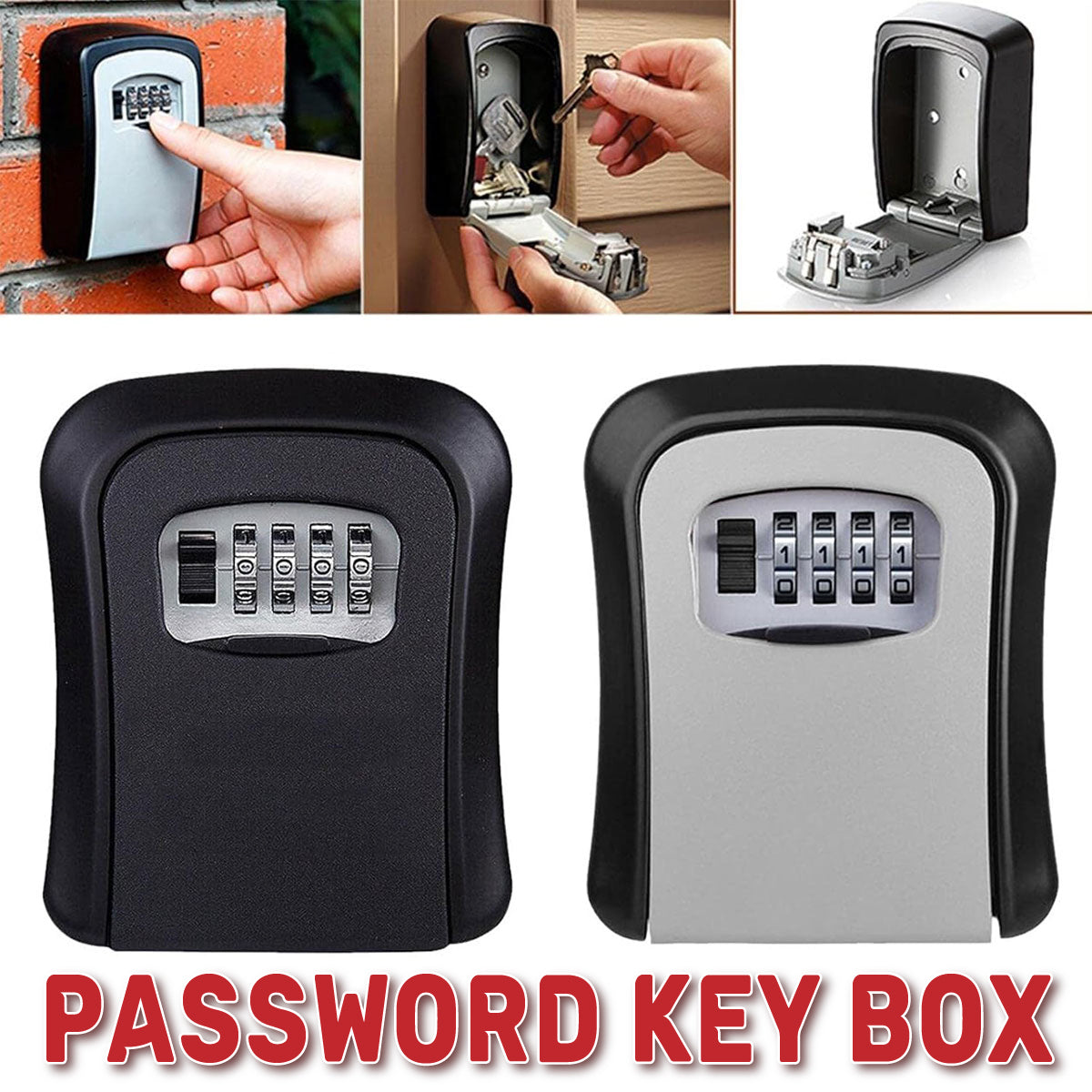 Black and Grey Weather-Resistant Steel Combination Key Box