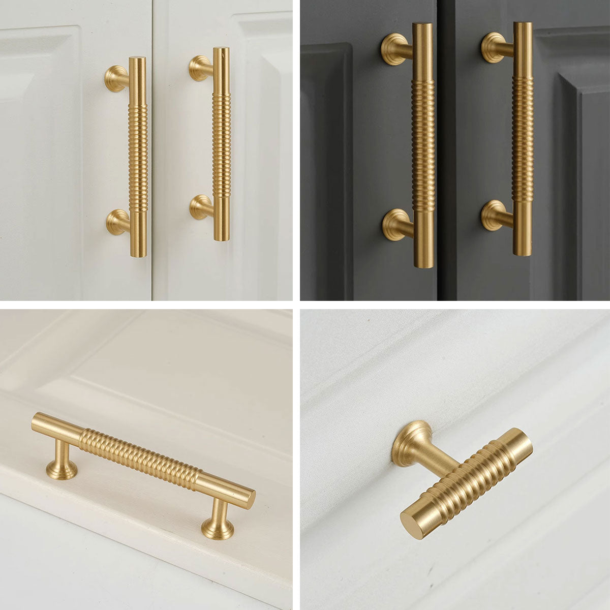 Gold Solid Brass Cabinet Handle with Textured Grip
