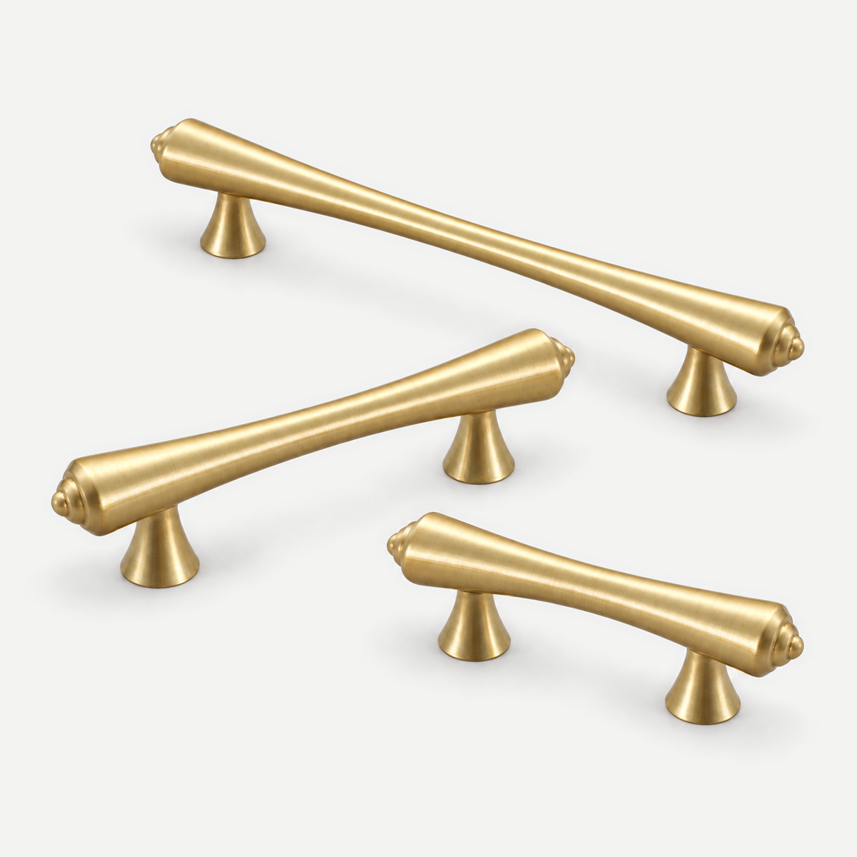 Gold brass cabinet handles - 64mm, 96mm and 128mm hole centres
