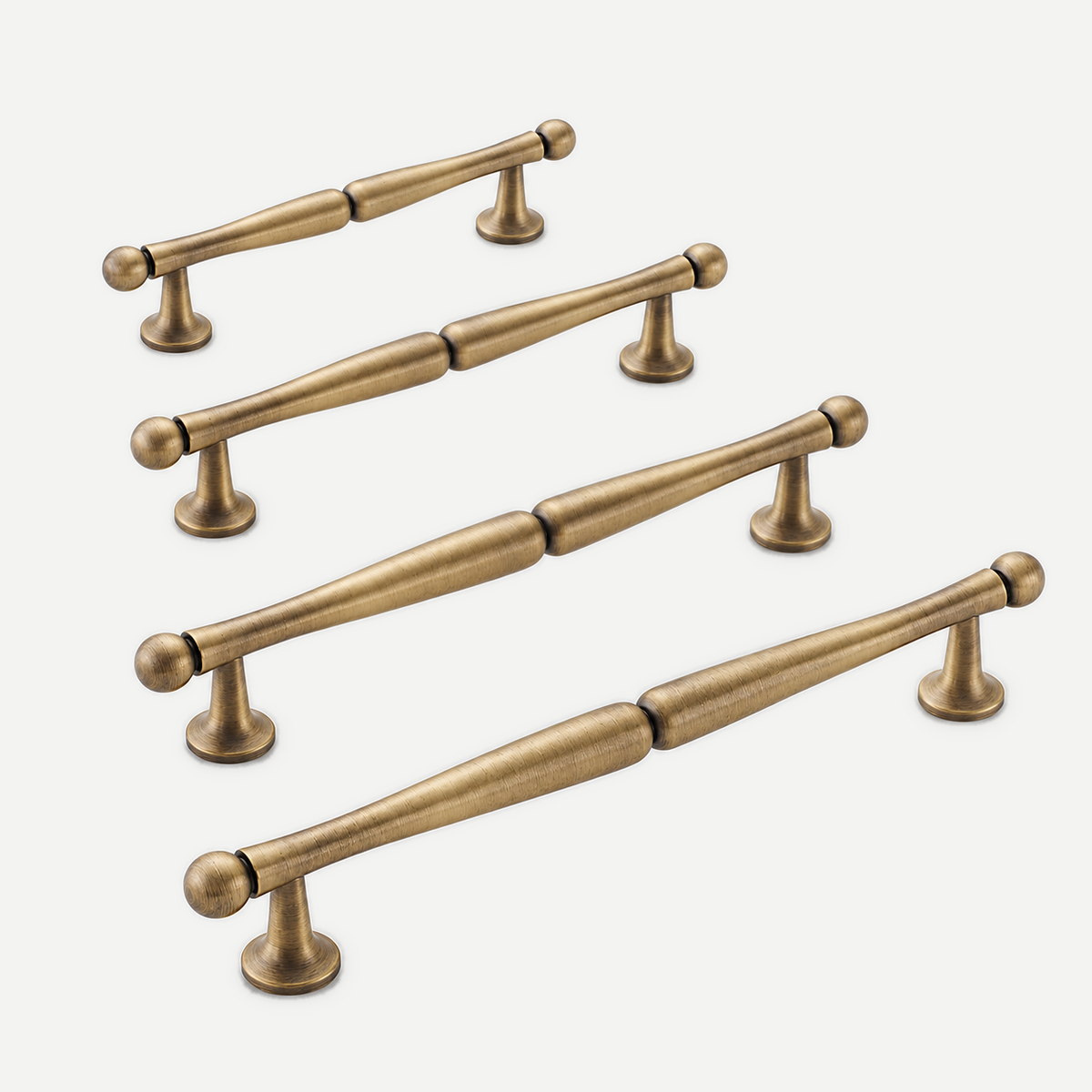 Brushed bronze spindle pulls - all four hole spacing sizes