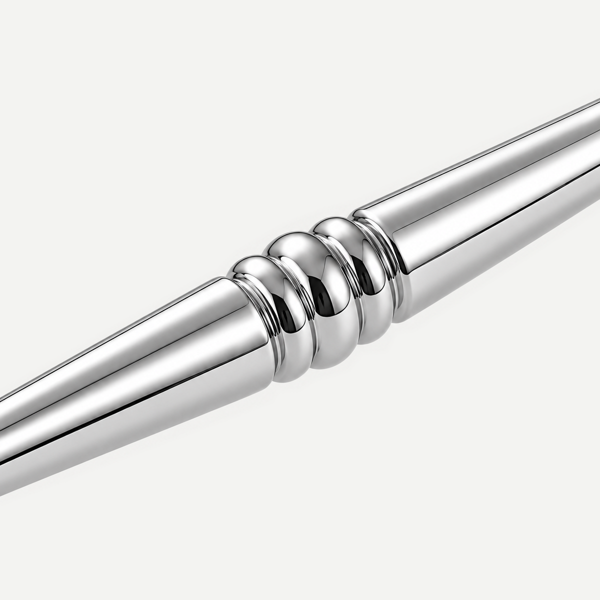 Bright chrome spindle pull - triple-bead centre collar detail