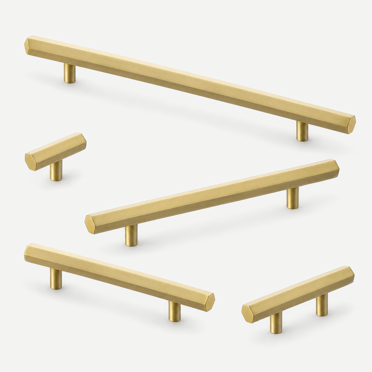 Hexagonal satin brushed brass - five actual sizes
