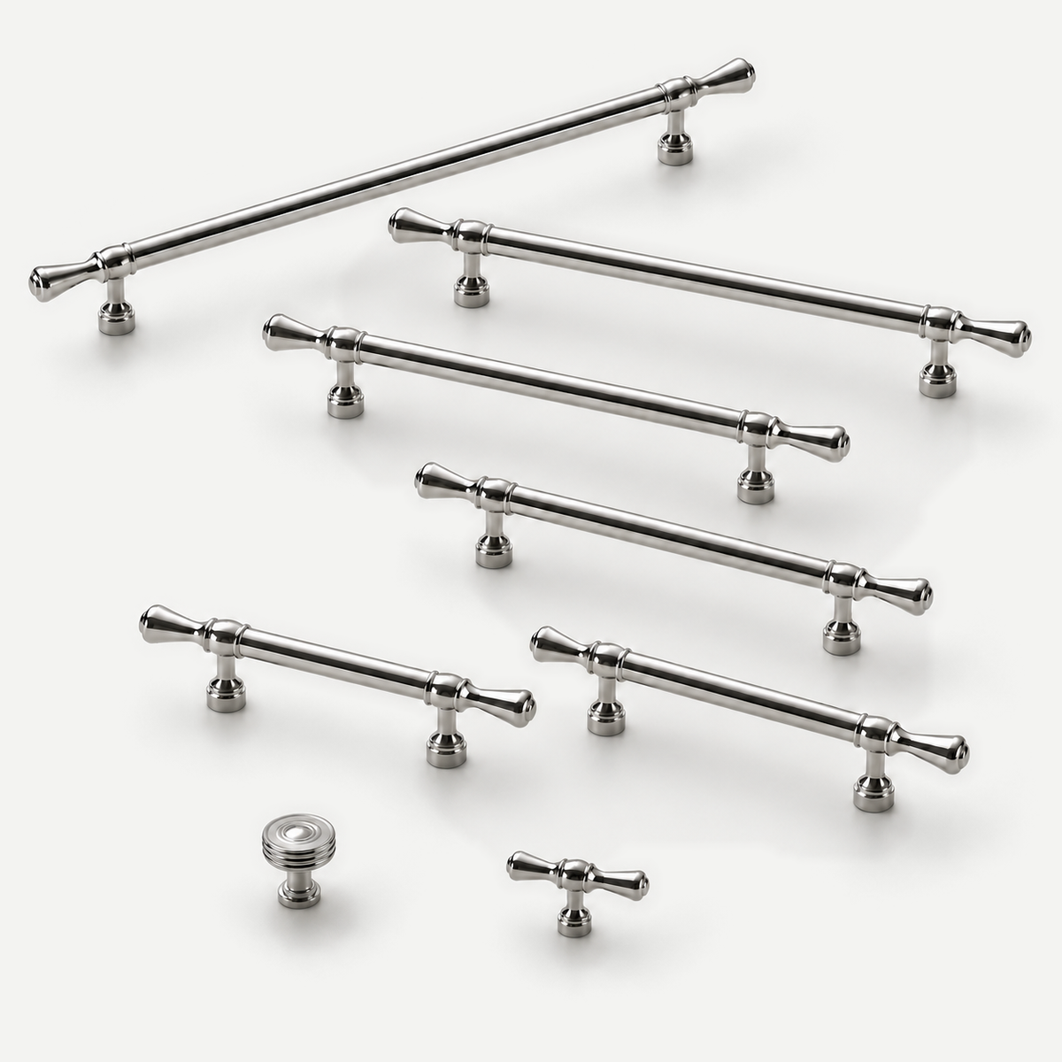 Bright silver brass cabinet hardware - complete eight-option range