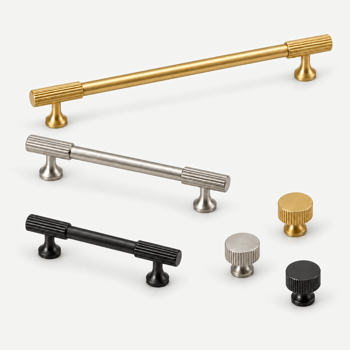Vertical cabinet handles and knobs - three finish selection