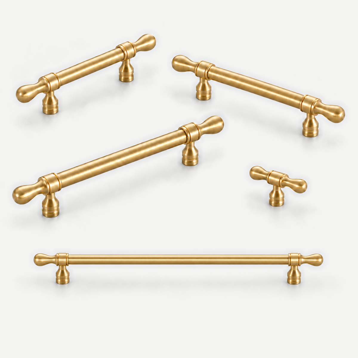 Gold brass teardrop handles - five actual sizes