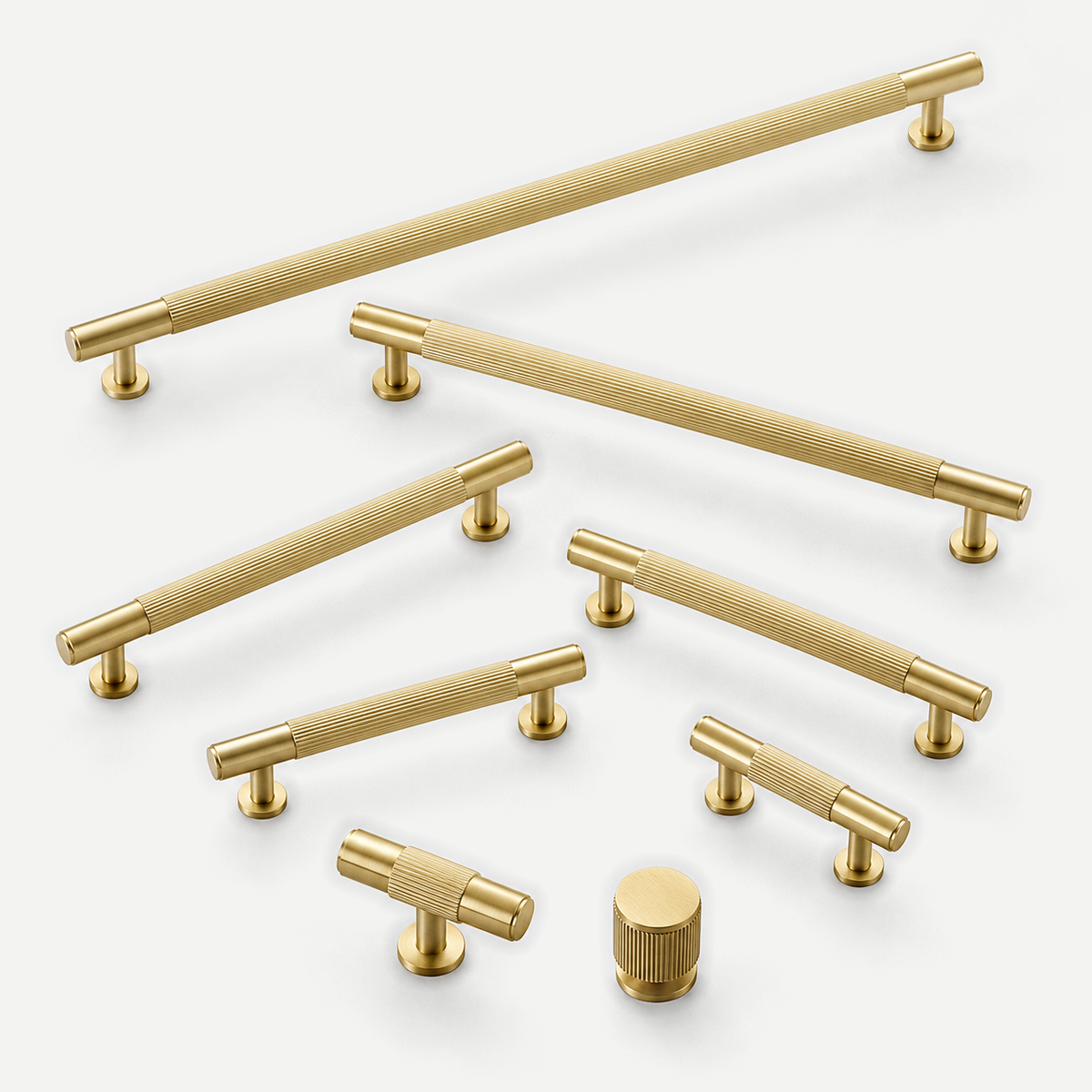 Haven fluted brass handles and knob — Copper full eight-piece range