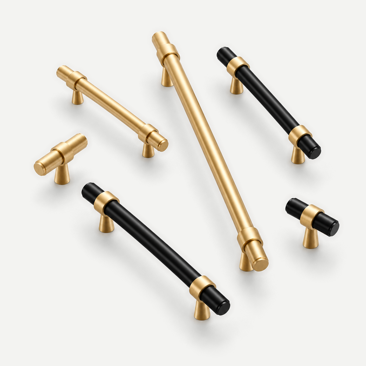 Copper and black cabinet handles - editorial colour and size overview