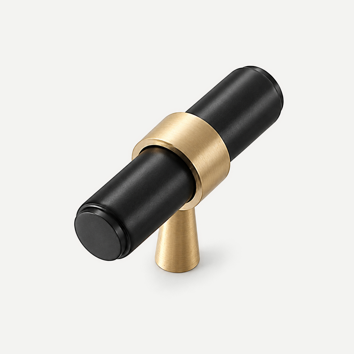 Black and brass cabinet handle single hole T-knob