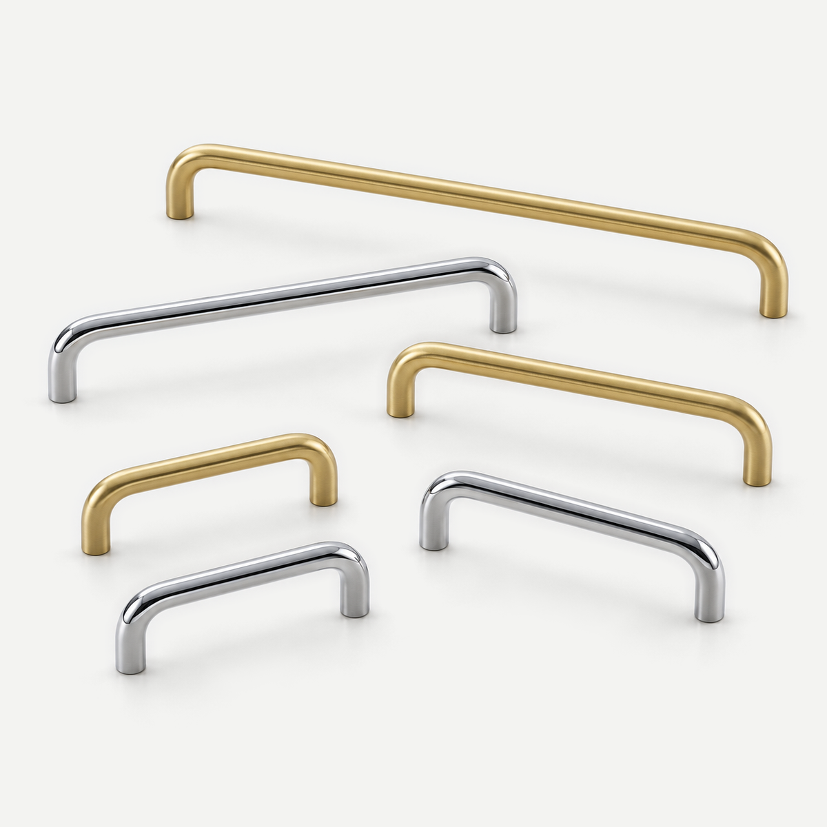 Forma gold and silver cabinet handles - varied actual sizes