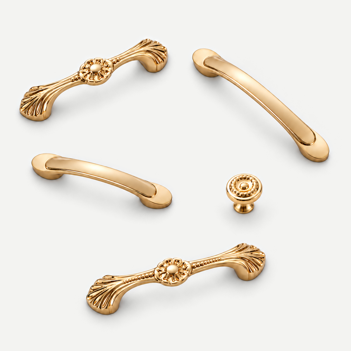 Polished brass Complex Simple - Overview: both styles and all five actual variants