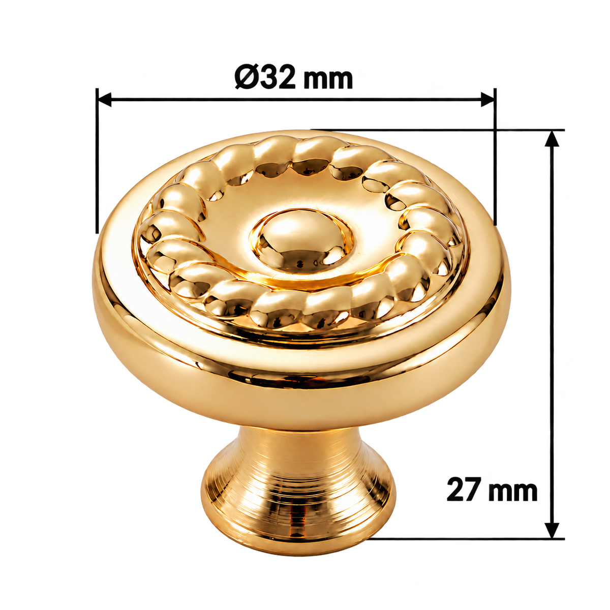 Briar Complex knob dimensions on white - diameter32mm overall height27mm