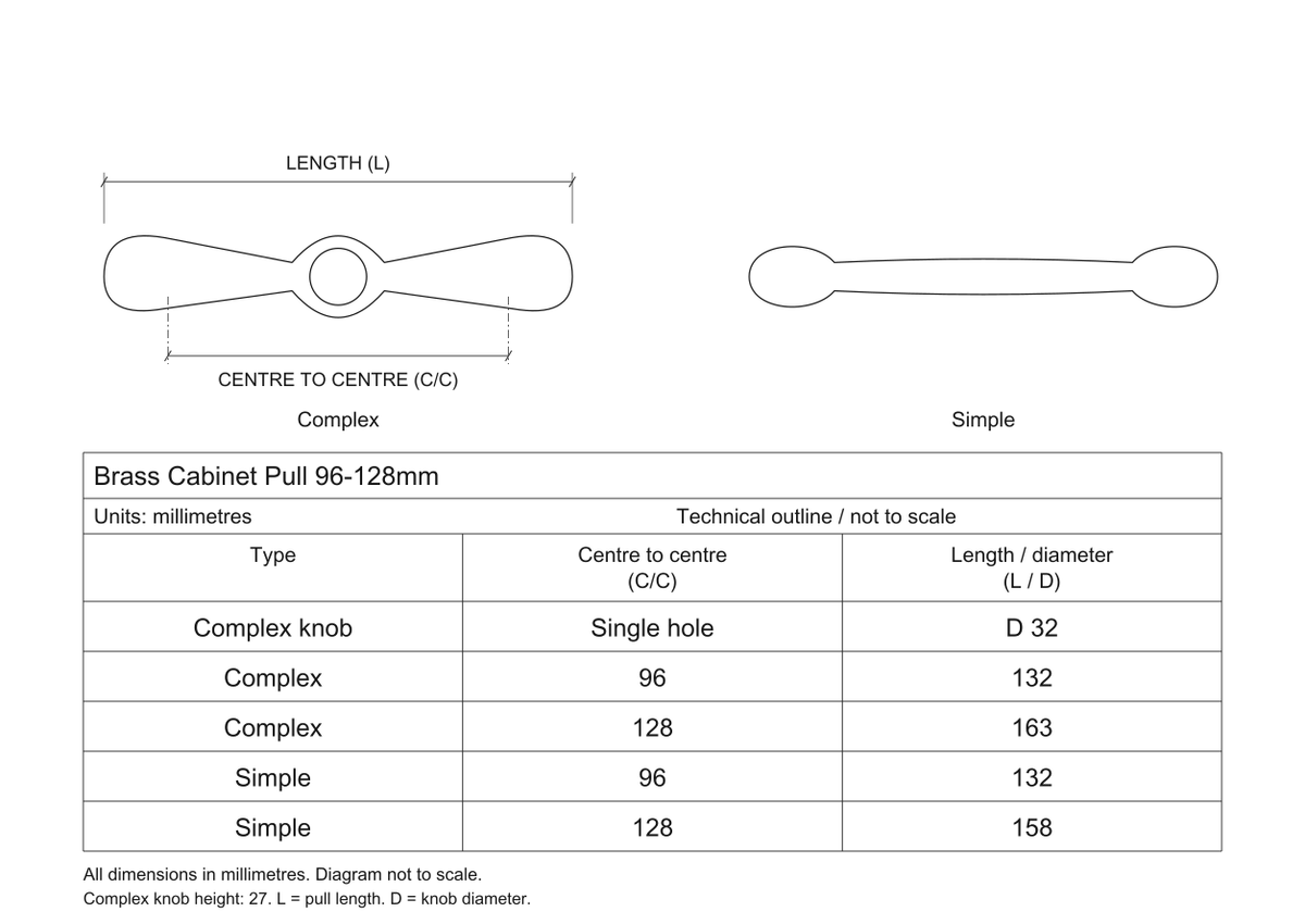 Briar full-range technical dimensions on white - Complex knob and all actual Complex Simple pulls