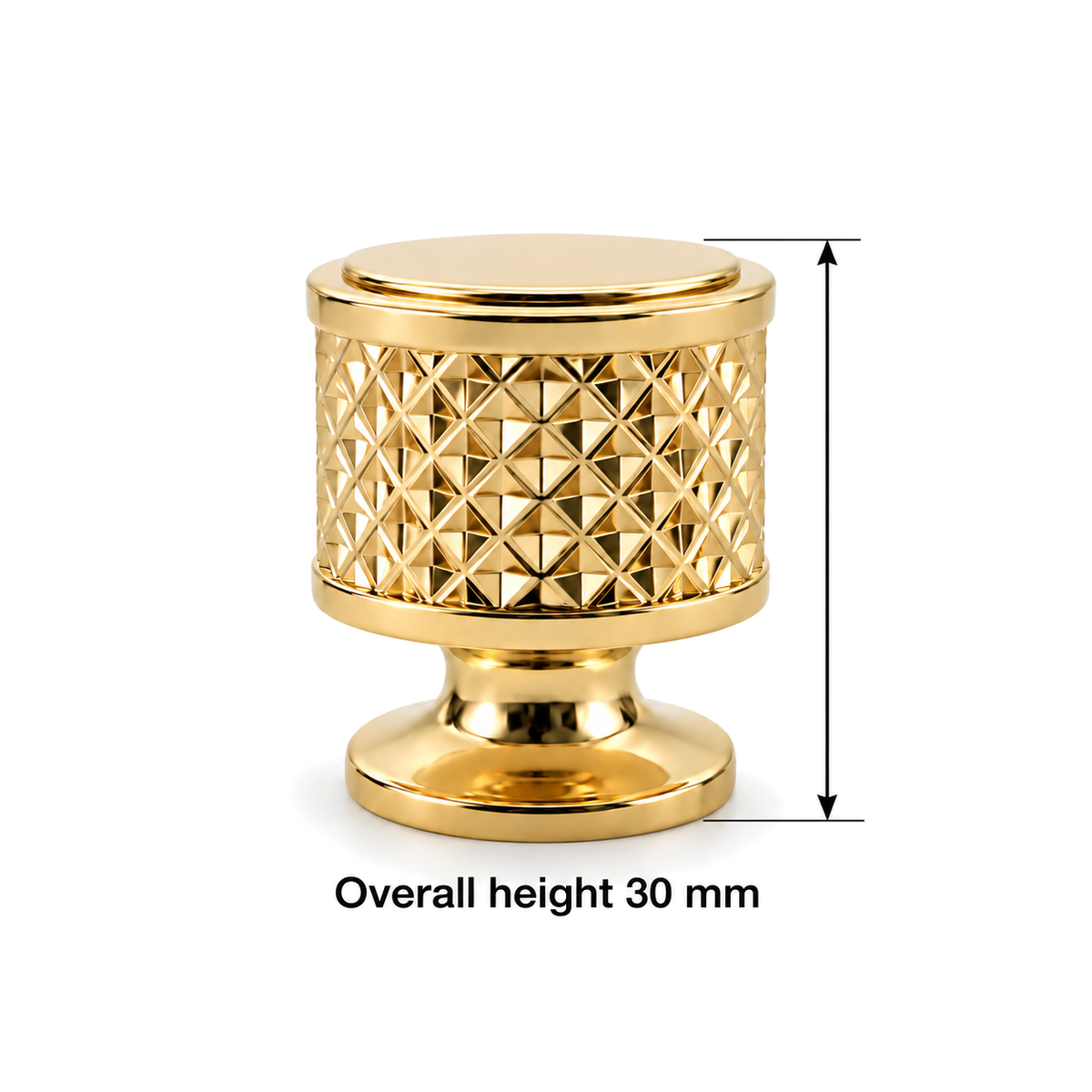 Contour actual gold knob product view and dimension line — overall height30mm; disputed diameter not stated