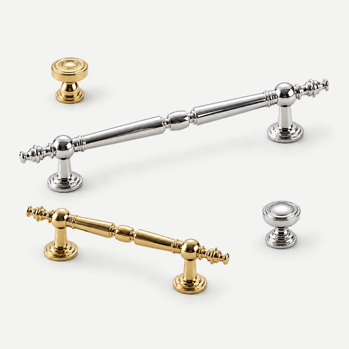Silver Gold Brass Cabinet Handles & Knobs 96-128mm - selected gold96mm and silver160mm pulls with two knob designs