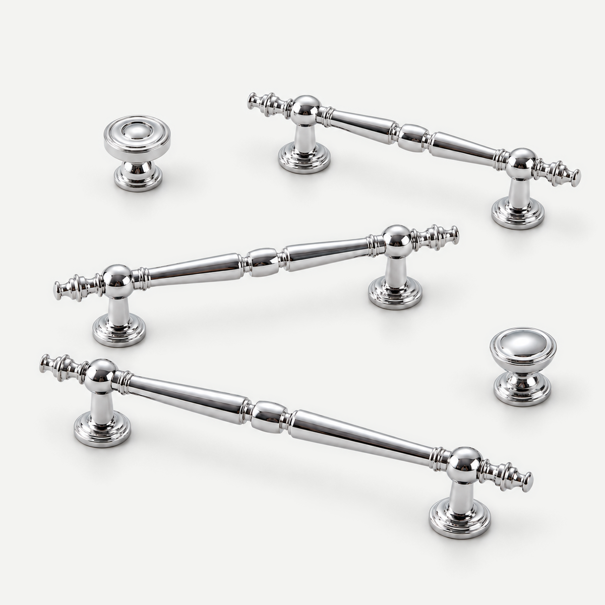 Silver Gold Brass Cabinet Handles & Knobs 96-128mm - all five silver size and shape options