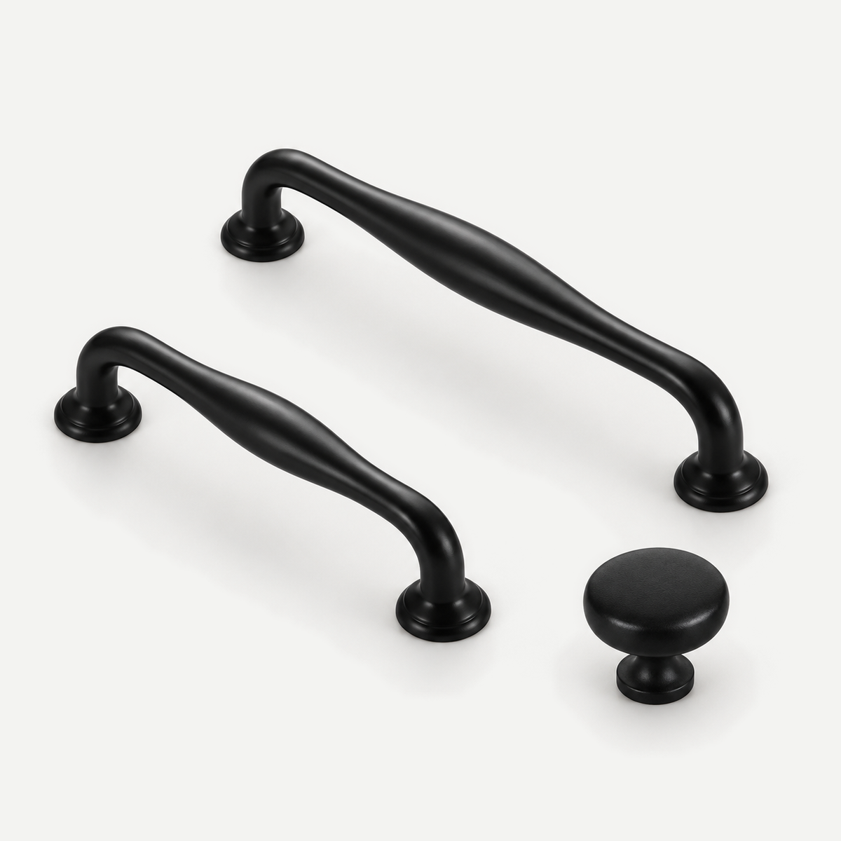 Matte Black Brass Cabinet Handles and Knob - All three available sizes