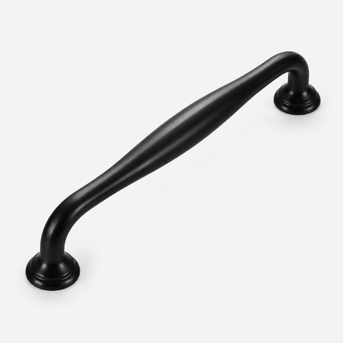 Matte black brass cabinet pull, 128mm hole centres, single complete two-foot handle