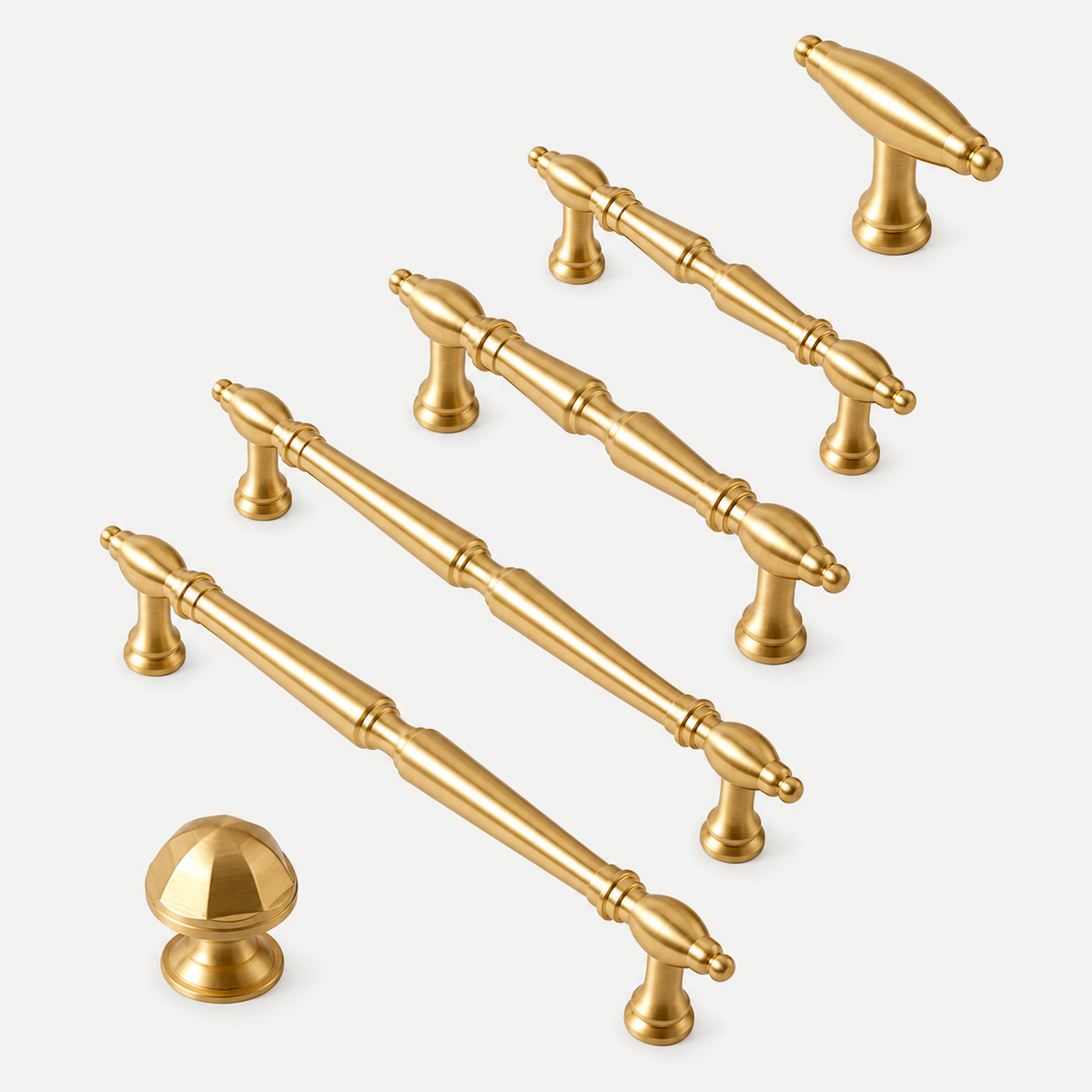 Brushed brass hardware - original six-size group background corrected