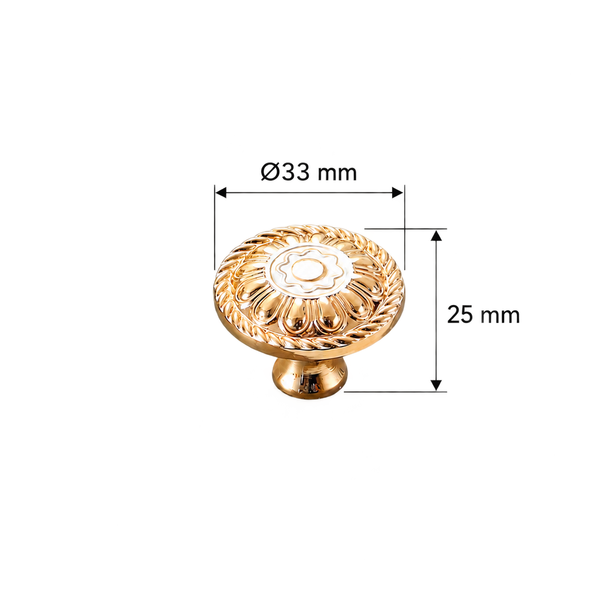 Hollis A knob dimensions on white - diameter33mm overall height25mm