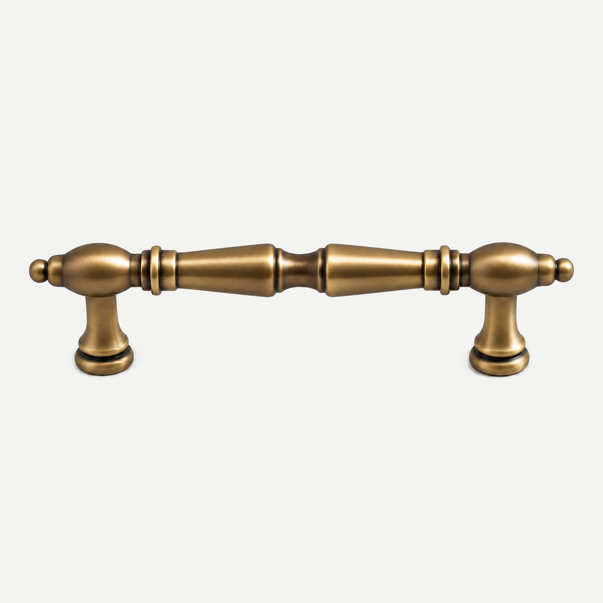Antique brass spindle handle - 96mm hole centres, 130mm overall length