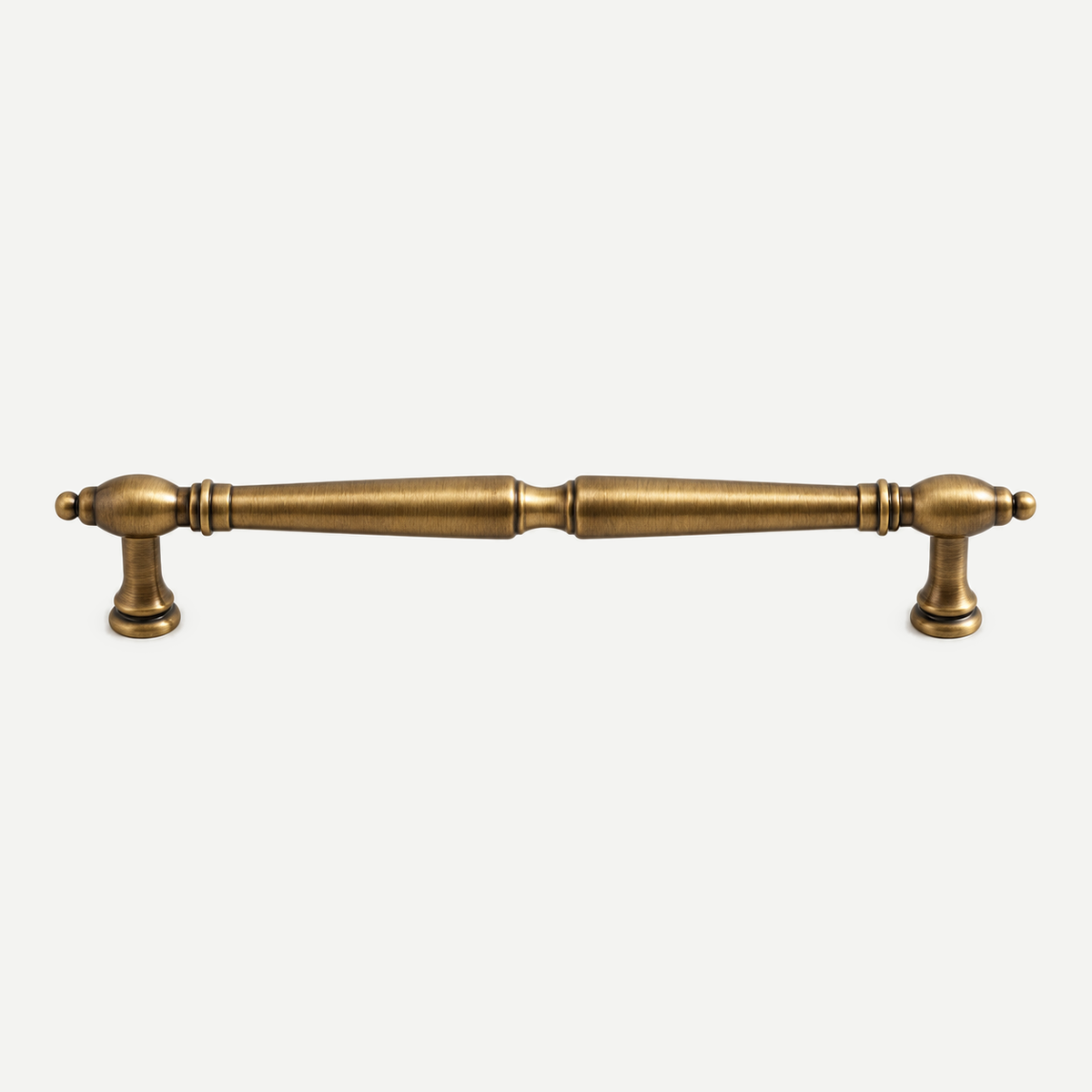 Antique brass spindle handle - 160mm hole centres, 194mm overall length