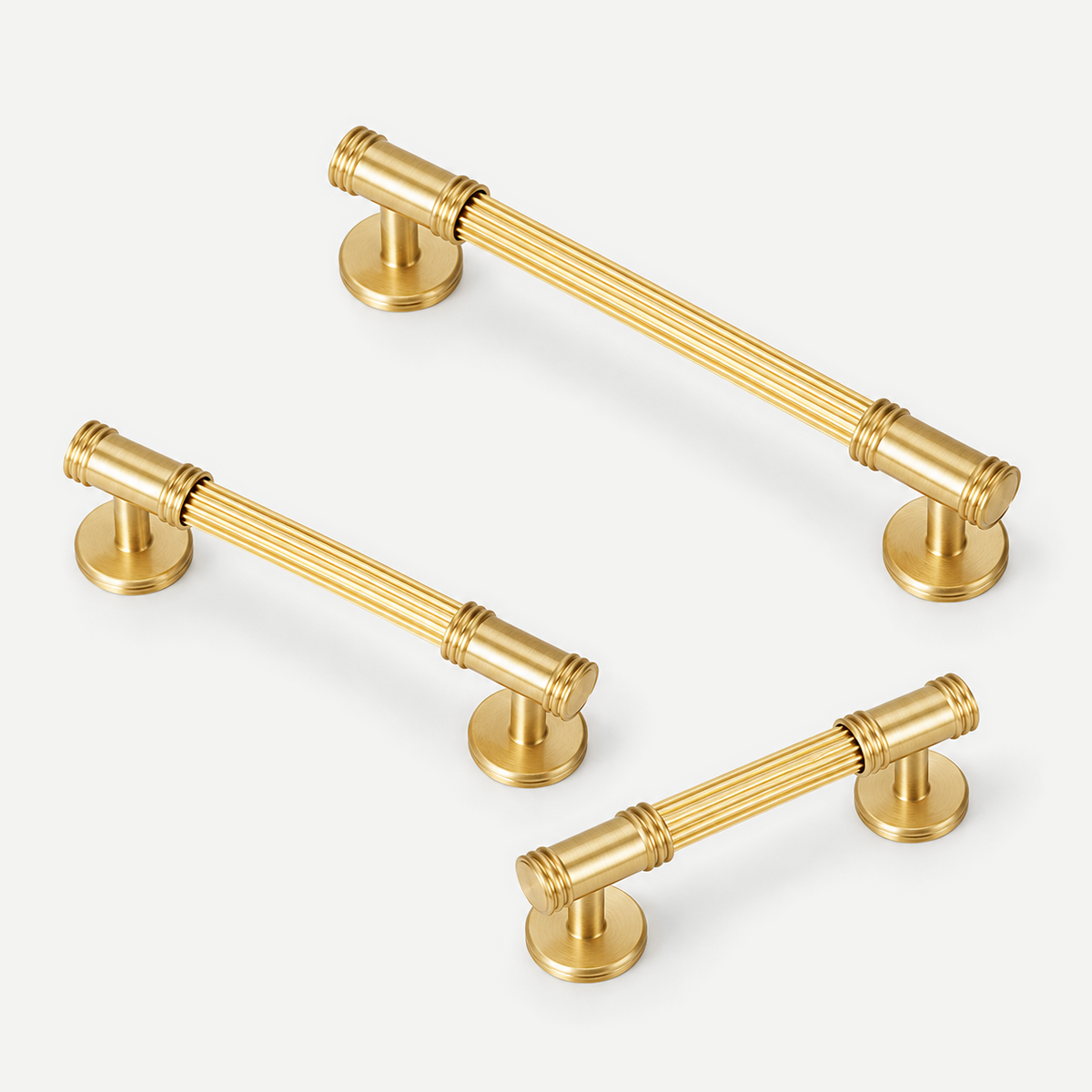 Brushed Brass Fluted Cabinet Handle - selected 96mm, 128mm and 160mm sizes